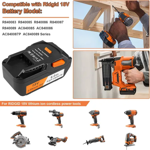 Vista 4 de Fancy Buying Paquete de 2 6.0Ah de repuesto para batería Ridgid 18V R840083 R840084 R840085 R840086 R840087 R840095 R86092 AC840087P Taladro