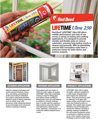 Vista 3 de Red Devil 077020 Lifetime Sellador de látex acrílico elastomérico ultra premium, 10.1 onzas, almendra, paquete de 1