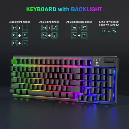 Vista 3 de TECURS Gaming Keyboard-Wired USB Keyboard with LED Backlit, Silent Spill-Resistant Membrane Keyboard,Anti-Ghosting Keys,Durable for