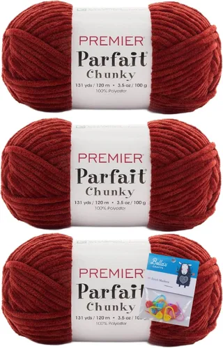 Vista 18 de Premier Yarns Parfait - Paquete de 3 unidades de felpilla gruesa de 3.5 onzas, peso supervoluminoso, paquete de 3 unidades con soportes para punto