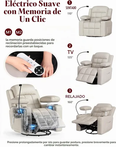 Vista 4 de Silla reclinable giratoria eléctrica con reposabrazos ajustables
