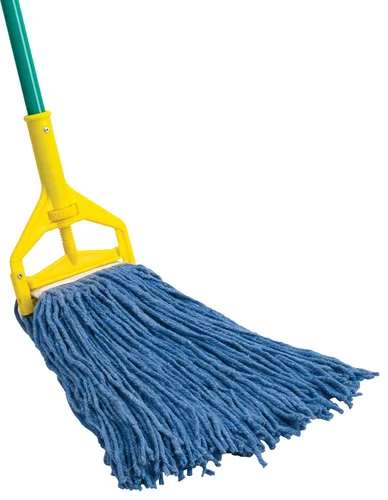 Vista 2 de Winco Cabezal de trapeador de hilo, 32 onzas, cabezal de corte de 4 capas, azul, blanco, mediano