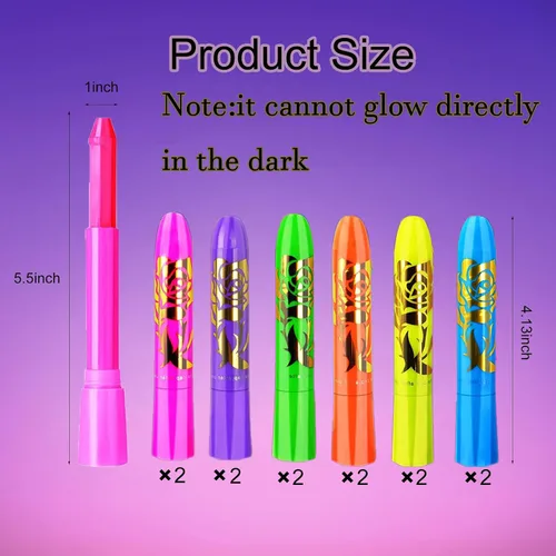 Vista 2 de 12 piezas de pintura corporal y facial que brilla en la oscuridad, maquillaje de pintura facial neón en barras que brillan bajo luz UV, kits