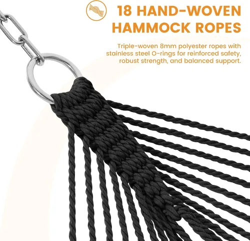 Vista 4 de Lazy Daze Hammocks Hamaca doble de cuerda caribeña de 10.5 pies para 2 personas, hamaca de poliéster tejida a mano con barras separadoras