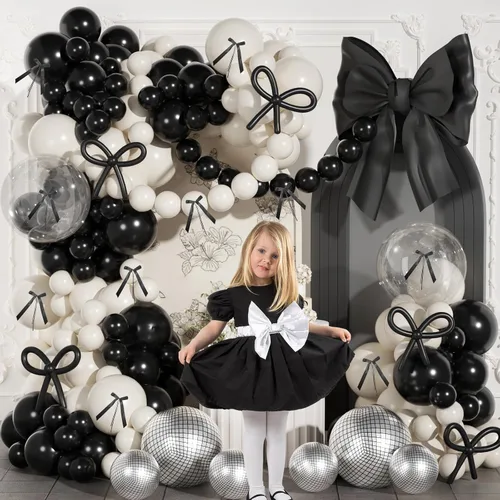 Vista 4 de JOGAMS Kit de arco de globos de lazo negro de 175 piezas con 260 globos de discoteca transparentes, lazo de cinta negra para arco coquette