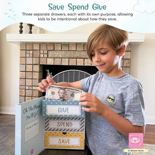Vista 5 de Hucha para ahorrar gastos Enseña a los niños a ahorrar dinero y dar Tres cajones para billetes y monedas Ideal para regalos