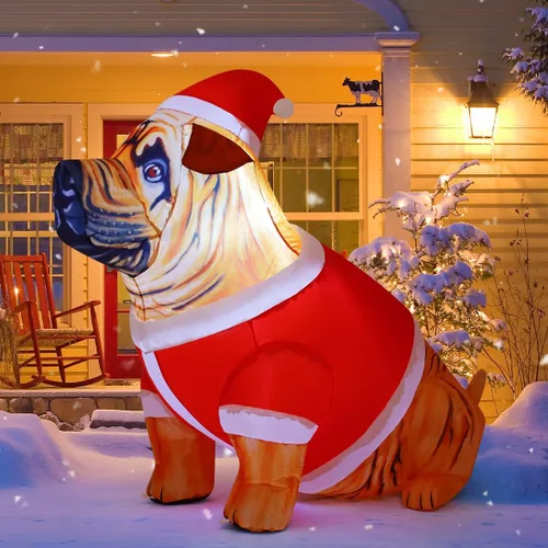 Vista 4 de COMIN Inflables de Navidad de 4 pies de alto para perro, decoración al aire libre, bulldog inflable con luces LED integradas, decoración de patio
