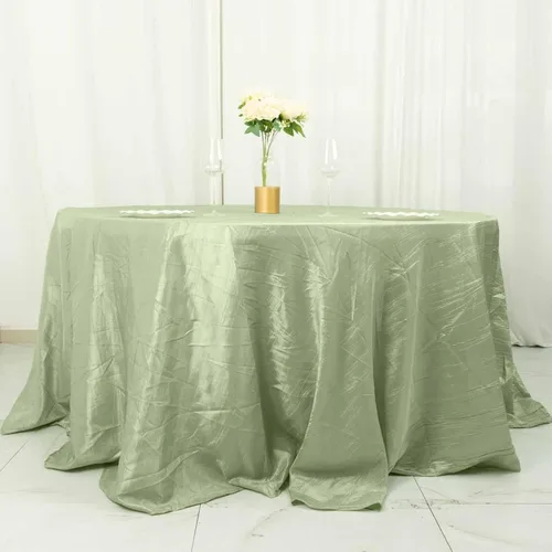 Vista 19 de Tableclothsfactory Mantel rectangular de tafetán arrugado de acordeón azul polvoriento, de 60 x 102 pulgadas, perfecto para ceremonias de boda