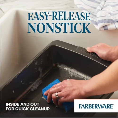 Vista 5 de Farberware Bakeware - Sartén antiadherente para asar con estante en U, 14.75 pulgadas x 10.75 pulgadas, color gris