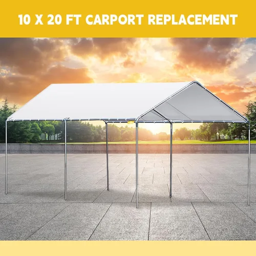 Vista 4 de Toldo de cochera resistente de 10 x 20 pies, impermeable, refugio de garaje, carpa de lona para automóvil, cubierta de repuesto para toldo