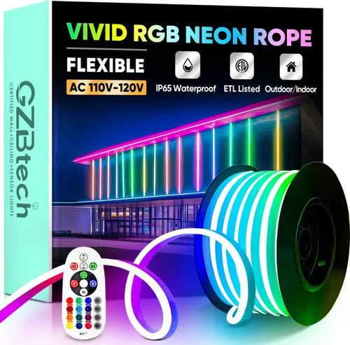 Vista 15 de GZBtech Tira de luces LED flexibles de neón de 16.4 pies, tira de luz impermeable CA de 110-120 V, 120 LEDs/M, iluminación de neón conectable