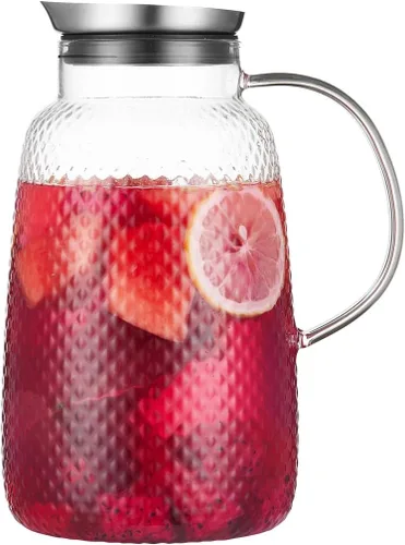 Vista 8 de Purefold Jarra de vidrio de 40 onzas "Serie Piña" con tapa de acero inoxidable, jarra para agua fría/caliente para café, limonada, té solar helado