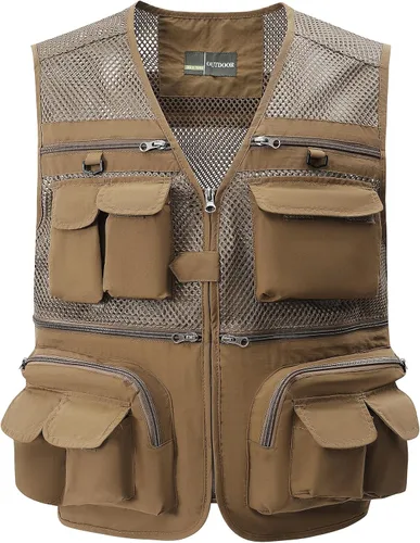 Vista 13 de Gihuo Chaleco de Pesca para Hombre Chaleco de Utilidad Safari Viaje con Bolsillos Trabajo al Aire Libre Foto Cargo Mosca Chaleco de Verano Verde