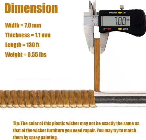 Vista 2 de Kit de reparación de mimbre de plástico de grano de madera ligera de 130 pies con herramienta de tejido de acero inoxidable, material de ratán