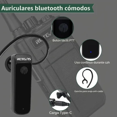 Vista 4 de Retevis RB37 - Radios de negocios bidireccionales Bluetooth con auricular inalámbrico, paquete de 2 Portable FRS Two Way Radios, 2000mAh Long