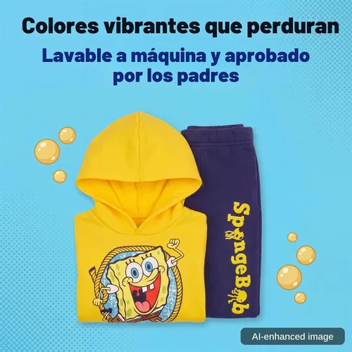 Vista 6 de Nickelodeon - Conjunto de sudadera con capucha y pantalones deportivos de Bob Esponja para niños pequeños, color amarillo, 6