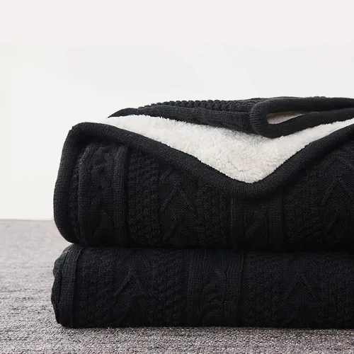 Vista 15 de Longhui bedding - Manta de punto trenzado de acrílico sherpa, gruesa, suave, grande, acogedora, manta de vellón tejida de color rojo vino para sofá