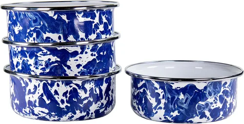 Vista 9 de Golden Rabbit Enamelware - Juego de 4 cuencos de sopa de 14 oz (remolino negro)