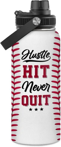 Vista 14 de Botella de agua de béisbol de 32 onzas con aislamiento de acero inoxidable para hombres, mujeres, amantes de los deportes, regalos de béisbol