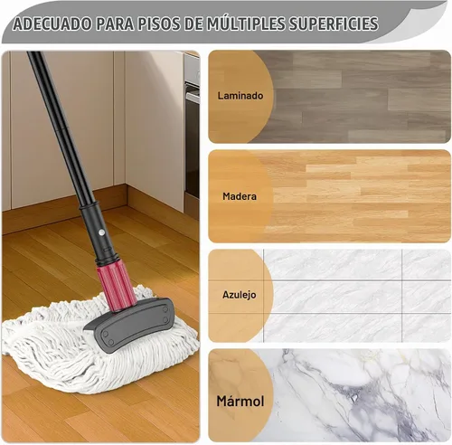 Vista 7 de Fregonas Comerciales para Limpieza de Pisos - Fregona de Bucle con Mango Largo para Pisos de Madera Dura, Baldosas, Vinilo - Cabezal de Algodón