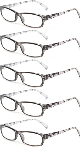 Vista 13 de Kerecsen Gafas de lectura, 5 pares de lentes de lectura de moda para mujer, bisagra de resorte con patrón impreso para mujer (5 marrones, 0.5, x)