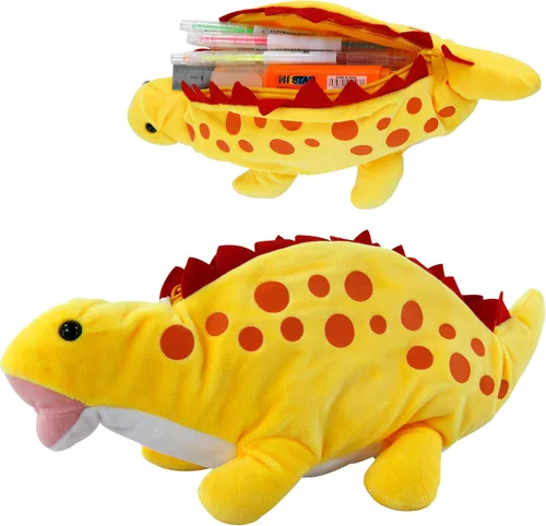 Vista 9 de BB FUN HOUSE Estuche para lápices para niños, bolsa de lápices de peluche 3D con forma de perro y dinosaurio, bolsa suave de almacenamiento