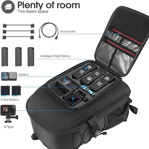 Vista 3 de Smatree Mochila profesional para DJI Air 3, funda rígida impermeable para DJI Air 3 Fly More Combo/RC 2 y accesorios