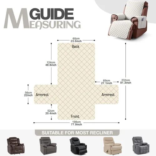 Vista 4 de KinCam Funda 100% impermeable para silla reclinable, fundas de sofá reclinable para mascotas, perros, funda de sofá reclinable, protector de muebles