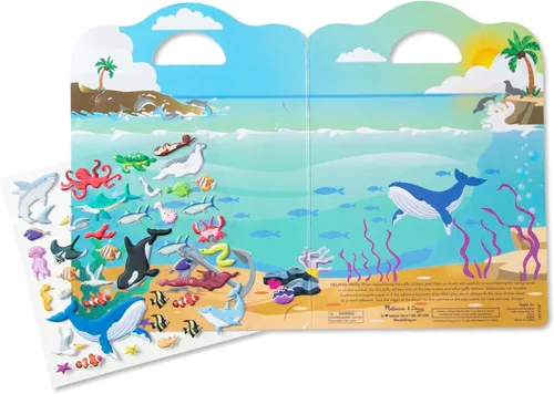 Vista 3 de Juego de calcomanías Melissa & Doug con temática de océano, juguete de viaje con fondo de doble cara, 40 calcomanías infladas reutilizables