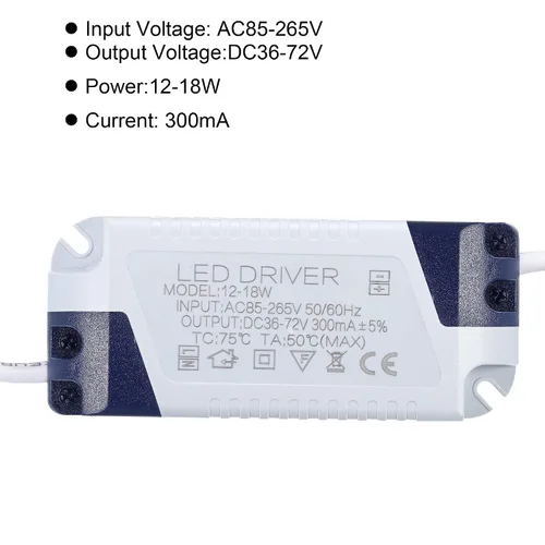 Vista 4 de PATIKIL 12-18W 300mA LED Driver, AC 85-265V Salida 36-72V DC Conector hembra Conector Rectificador de corriente constante Transformador Fuente