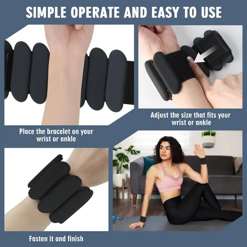 Vista 6 de Pesas de muñeca – 1 par (1 libra cada uno) Pesas ajustables para muñeca y tobillo, brazaletes de muñeca de silicona para piernas y brazos