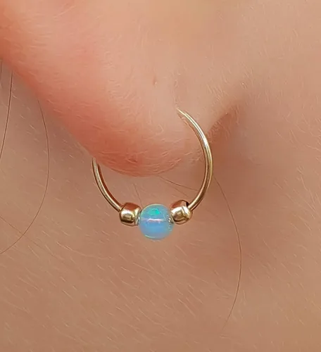 Vista 2 de Gold Hoop Earrings for women - Blue Opal Huggie Earrings- Lobe Snug Hoop Earring- Gold Hoop Earrings - Minmalist Earrings - Dainty Hoop Earrings for
