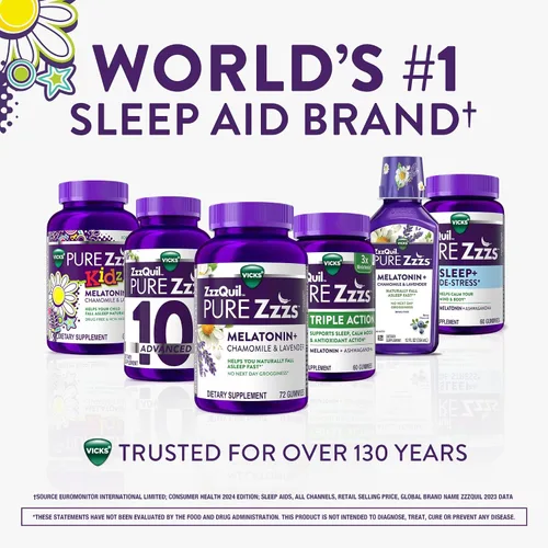 Vista 5 de PURE Zzzs Kidz, gomita de melatonina para niños, ayuda para dormir, baja cantidad de melatonina para niños, con manzanilla y lavanda, melatonina 1
