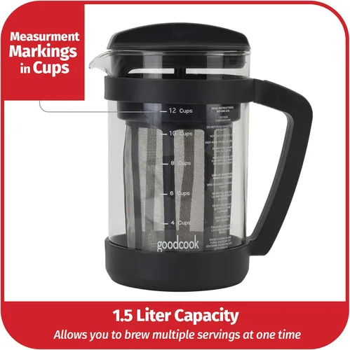 Vista 4 de GoodCook Koffe - Cafetera de vidrio de 1,5 L con marco de plástico sin BPA