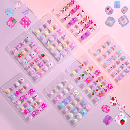 Vista 10 de Shynek Uñas Postizas para Niñas, 168 Piezas de Uñas Postizas Infantiles con Adhesivo Pre-Pegado, Juego de Uñas Postizas de Cubierta Completa