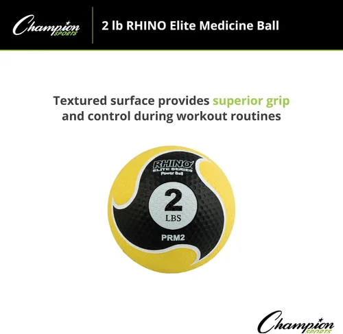 Vista 3 de Champion Sports Rhino Elite Medicine Ball – Textured Surface, Superior Grip, Hollow Synthetic Rubber for Consistent Bounce & Durability, Multiple