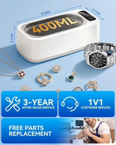 Vista 9 de Limpiador de joyas ultrasónico mejorado 5.0 AI 【Motor alemán Top1 de 200 W】【Certificado SGS-55KHz ultrasónico y tecnología dual】 4 modos