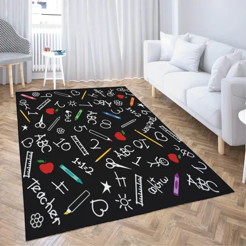 Vista 6 de LOKMU Alfombras antideslizantes para el regreso a clases, pizarra, dibujos de tiza, marcadores de crayones reglas, decoración del hogar, alfombras