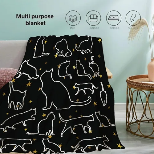 Vista 7 de Khumbhira Manta de estrellas de gatos negros, regalos lindos para niños y niñas, decoración de gatitos, manta de franela suave y ligera, ropa