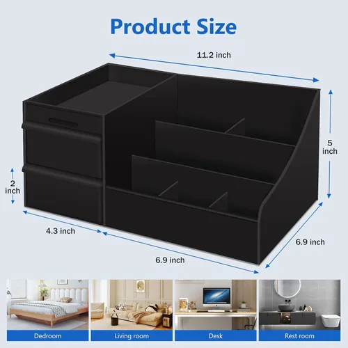 Vista 2 de Organizador de colonia negro para hombres - Organizador grande de mostrador con cajones para colonia, perfume, afeitado y cuidado de la piel