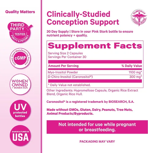 Vista 6 de Pink Stork Myo-inositol y D-Chiro Inositol: Mezcla 3.6:1 para apoyar la fertilidad, el equilibrio hormonal para las mujeres - Suplemento de apoyo