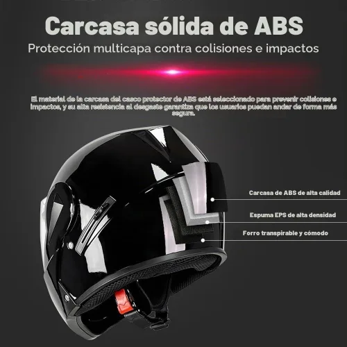 Vista 2 de Casco de motocicleta Bluetooth aprobado por DOT - Casco modular de cara completa con visera doble abatible, carcasa de ABS, sistema de ventilación