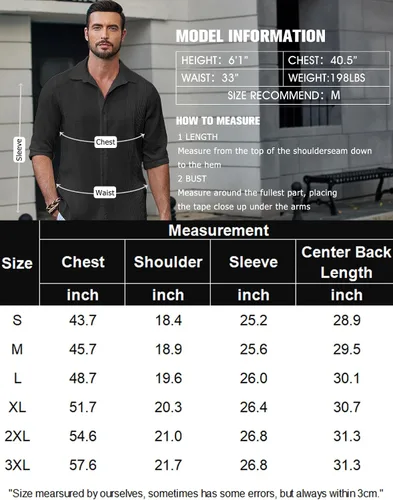 Vista 6 de COOFANDY Camisas cubanas para hombre, ajuste regular, casual, manga larga, con botones
