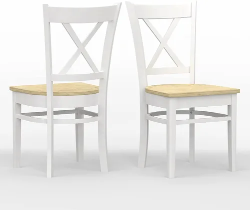 Vista 3 de Glenwillow Home Sillas de comedor de madera maciza con respaldo cruzado en blanco/natural (juego de 2)