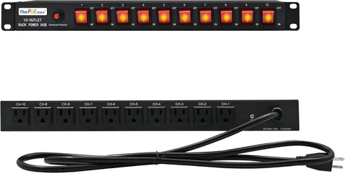 Vista 9 de Regleta de alimentación horizontal PDU de 19 pulgadas para montaje en rack - Protector de sobretensiones Para servidores de red, 10 tomacorrientes