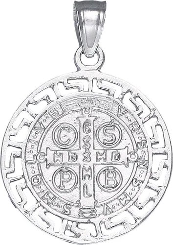 Vista 2 de Collar con colgante reversible de plata de ley con medalla de San Benito con cadena