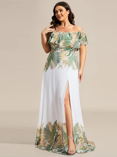 Vista 3 de Ever-Pretty Vestido formal de gasa con hombros descubiertos y mangas con volantes y abertura lateral para mujer 0968-PZUSA