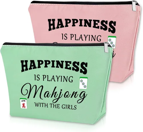 Vista 12 de Sazuwu Mahjong - Bolsa de maquillaje divertida para mujer, 2 piezas beige., Viaje, único