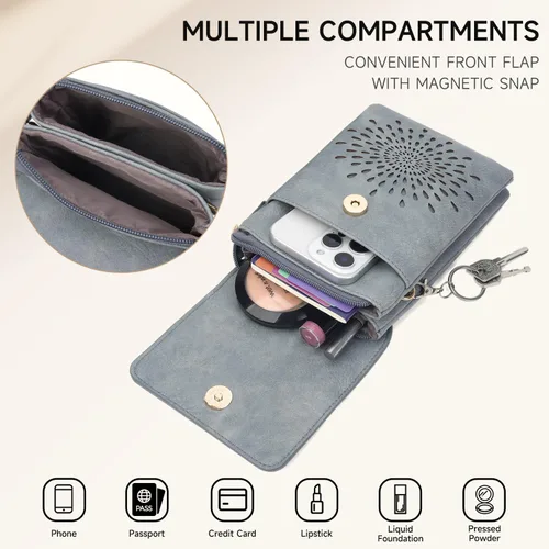 Vista 3 de APHISON Bolsos cruzados pequeños para mujer, a la moda, cartera de cuero para teléfono, monederos para tarjetas, ranuras para tarjetas con correa
