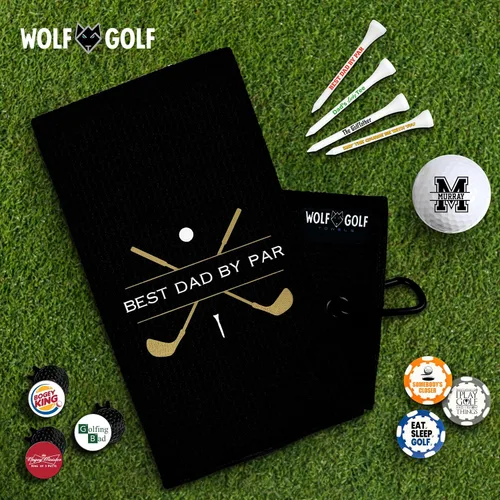 Vista 8 de Toalla de golf Wolf Golf Towels Best Dad by Par Bordada en EE. UU. Accesorios de golf para hombres